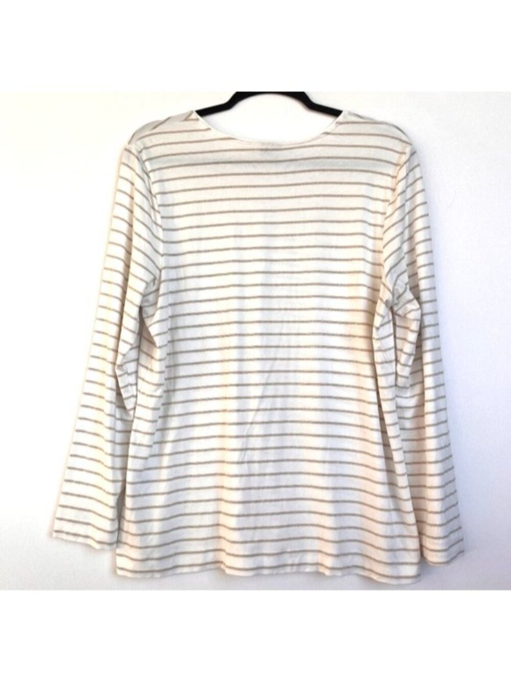 Chico’s Gold Metallic Strip Scoop Neck Long Sleeve Tee Top Shirt Size Large (2)